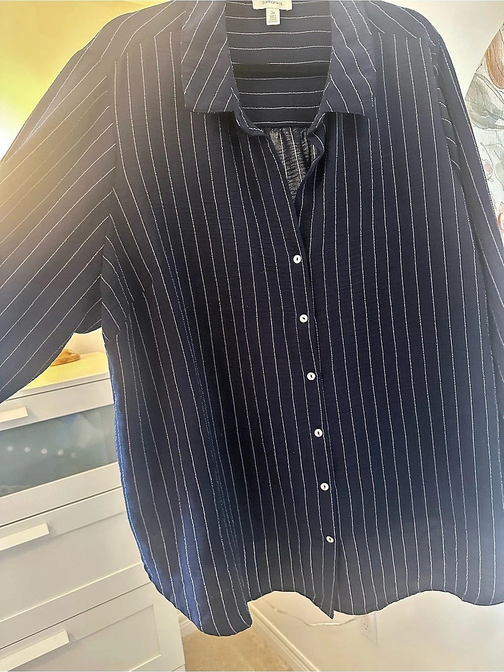 Tamara H. Striped Rayon Shirt in Blue Size 3X Like New